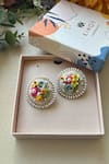 Shop_KIHOY_Ivory Embroidery, Beads, Pearls, Fabric Wattle Hand Button Stud Earrings _Online_at_Aza_Fashions