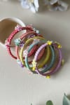 Shop_KIHOY_Multi Color Embroidery, Sequins, Fabric Flowers Hand Bangles - Set Of 5 _at_Aza_Fashions