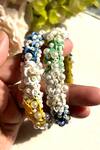 Shop_KIHOY_Multi Color Sequins, Beads, Pearls Daffodil Hand Embroidered Bangles - Set Of 2 _at_Aza_Fashions
