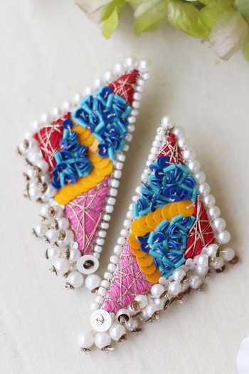 Shop_KIHOY_Multi Color Embroidery, Sequins, Beads, Pearls And Embellished Earrings _at_Aza_Fashions