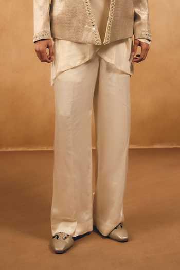 MUKTI AND KAVITH CASA_Silver Tissue, Brocade, Georgette, Satin, Metallic Woven Jacket And Kurta Set _Online_at_Aza_Fashions
