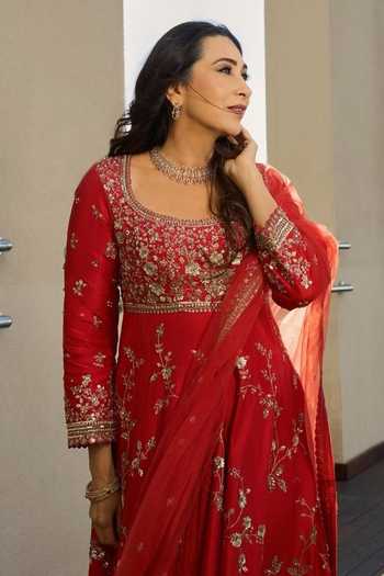 Shop_Osaa By Adarsh_Orange Silk, Net Embroidery Round Neck Floral Anarkali Set _Online_at_Aza_Fashions