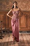 Buy_Show Shaa_Pink Satin, Net Tassels, Applique, Astra Embroidered Corset And Draped Skirt Set _at_Aza_Fashions