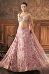 Shop_Show Shaa_Pink Organza, Net Embroidery, Sequins, Stones, Celestene 3d Floral Lehenga Set _at_Aza_Fashions