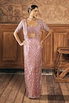 Buy_Show Shaa_Pink Net Embroidery, Sequins, Stones Open Neck, Square Ariel Jacket Skirt Set _at_Aza_Fashions