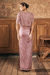 Shop_Show Shaa_Pink Net Embroidery, Sequins, Stones Open Neck, Square Ariel Jacket Skirt Set _at_Aza_Fashions