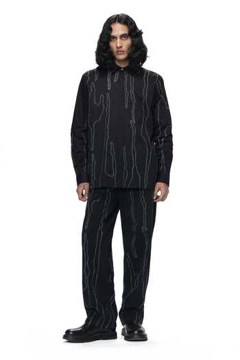Countrymade_Black Cotton, Twill Embroidery Molten Trails Shirt _Online_at_Aza_Fashions
