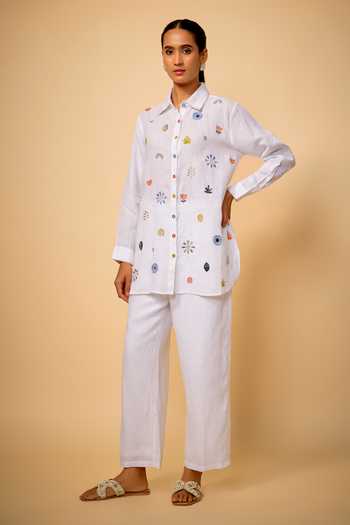 Buy_Linen Bloom_White Linen Embroidery Collared Floral Shirt _Online_at_Aza_Fashions
