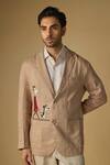 Buy_Linen Bloom_Brown Linen Embroidery Placement Blazer _at_Aza_Fashions