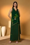Buy_Masaba_Green Crepe, Silk V-neck Tropical Top And Veshti Set _at_Aza_Fashions
