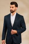 Buy_Linen Bloom_Blue Linen, Viscose, Polyester Notched Lapel Collar Blazer _at_Aza_Fashions