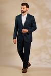 Buy_Linen Bloom_Blue Linen, Viscose, Polyester Notched Lapel Collar Blazer _Online_at_Aza_Fashions