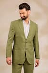 Buy_Linen Bloom_Green Linen, Viscose, Polyester Pure Solid Blazer _at_Aza_Fashions