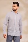 Buy_Linen Bloom_Blue Linen Stripe Pattern Shirt _at_Aza_Fashions