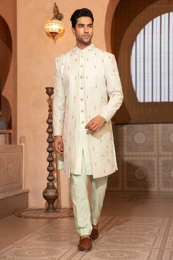 Design O Stitch_Gold Embroidery Sherwani Jacket Set _Online_at_Aza_Fashions