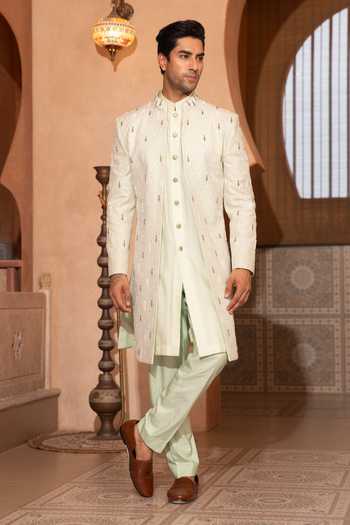 Buy_Design O Stitch_Gold Embroidery Sherwani Jacket Set _Online_at_Aza_Fashions