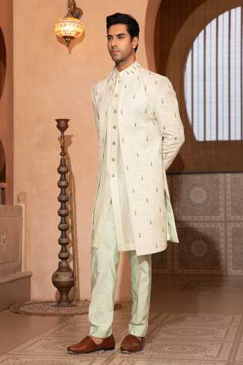 Shop_Design O Stitch_Gold Embroidery Sherwani Jacket Set _Online_at_Aza_Fashions
