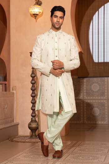 Buy_Design O Stitch_Gold Embroidery Sherwani Jacket Set _at_Aza_Fashions