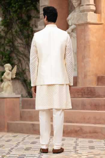 Shop_Design O Stitch_Pink Silk Embroidery Nehru Jacket Set _at_Aza_Fashions