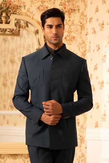 Design O Stitch_Teal Suiting Midnight Regal Set _Online_at_Aza_Fashions