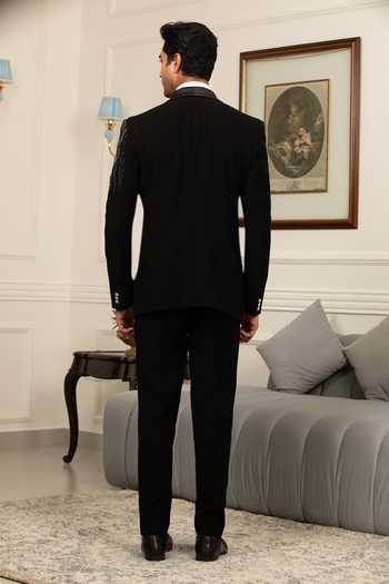 Shop_Design O Stitch_Black Suiting Sequins Royale Embroiderd Tuxedo _at_Aza_Fashions