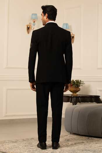 Shop_Design O Stitch_Black Suiting Embroidery Tuxedo And Pant Set _at_Aza_Fashions