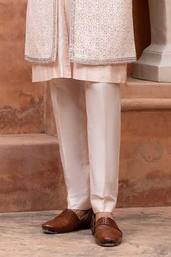 Design O Stitch_Ivory Embroidery, Mirrors Sequin Sherwani Set _Online_at_Aza_Fashions