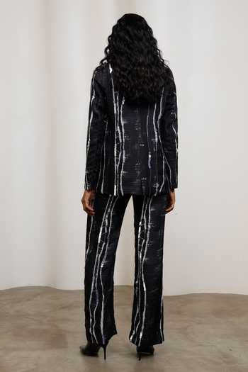 Shop_Advait_Black Chiffon, Lurex Sequins Notched Neck Rei Abstract Print Blazer Set _at_Aza_Fashions