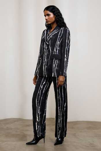 Buy_Advait_Black Chiffon, Lurex Sequins Notched Neck Rei Abstract Print Blazer Set _Online_at_Aza_Fashions