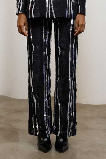 Shop_Advait_Black Chiffon, Lurex Sequins Notched Neck Rei Abstract Print Blazer Set _Online_at_Aza_Fashions