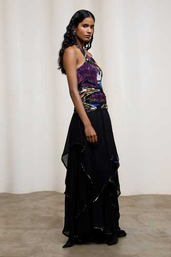 Buy_Advait_Blue Chiffon Halter Neck Noa Handkerchief Crinkle Maxi Dress _Online_at_Aza_Fashions