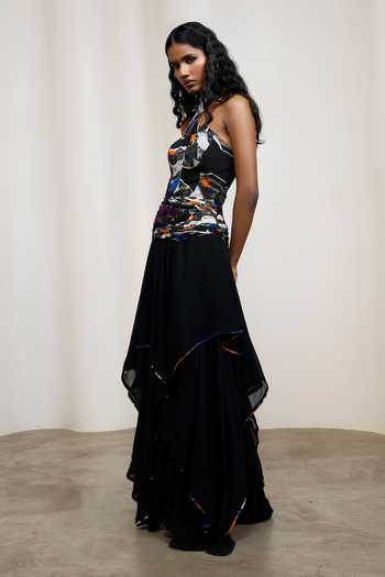 Advait_Blue Chiffon Halter Neck Noa Handkerchief Crinkle Maxi Dress _at_Aza_Fashions