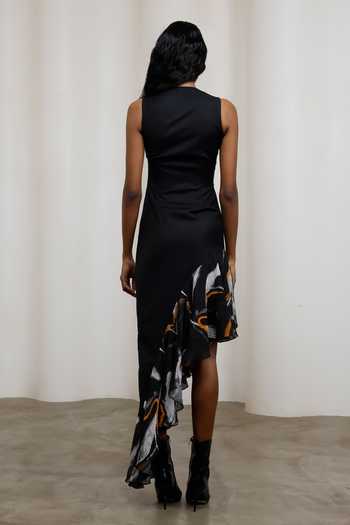 Shop_Advait_Black Chiffon, Suiting Asymmetric Kuro Dress _at_Aza_Fashions