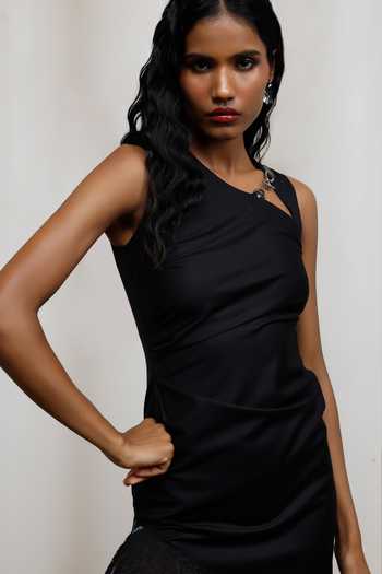 Buy_Advait_Black Chiffon, Suiting Asymmetric Kuro Dress _Online_at_Aza_Fashions