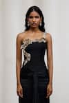 Buy_Advait_Black Crepe Zari One Shoulder Kuro Top And Skirt Set _Online_at_Aza_Fashions