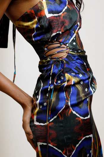 Buy_Advait_Blue Georgette, Satin Halter Neck Saeri Tie-up Dress _Online_at_Aza_Fashions