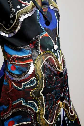 Advait_Multi Color Georgette, Satin V-neck Saeri Embroidered Blazer Dress _at_Aza_Fashions