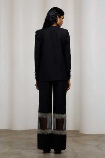 Shop_Advait_Black Suiting Applique V-neck Kuro Jacket _at_Aza_Fashions