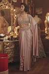 Buy_Roqa_Pink Satin, Modal, Net Sequins, Beads, Rose Pre-draped Saree And Blouse Set _at_Aza_Fashions