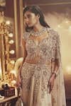 Buy_Roqa_Beige Net Beads, Crystals, Fringe Evelyn Embroidered Saree And Blouse Set _Online_at_Aza_Fashions