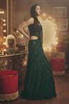 Roqa_Emerald Green Net Sequins, Beads Square Neck Helena Embellished Lehenga Set _Online_at_Aza_Fashions