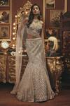 Buy_Roqa_Silver Net Embroidery, Beads, Sequins Victoria Embellished Blouse And Lehenga Set _at_Aza_Fashions