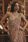Buy_Roqa_Peach Net Embroidery, Sequins, Pearls Sweetheart Neck Anne Lehenga Set _Online_at_Aza_Fashions