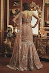 Shop_Roqa_Peach Net Embroidery, Sequins, Pearls Sweetheart Neck Anne Lehenga Set _at_Aza_Fashions