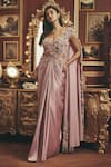 Buy_Roqa_Pink Satin, Modal, Net Embroidery, Beads, Isadora Embellished Saree And Blouse Set _at_Aza_Fashions