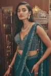 Roqa_Green Georgette, Net Zari, Sequins Sweetheart Neck Maya Saree And Blouse Set _Online_at_Aza_Fashions
