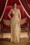Buy_Roqa_Gold Net Sequins, Beads, Zari, Stones Jennifer Pre-draped Saree And Blouse Set _at_Aza_Fashions