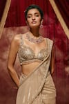 Roqa_Gold Net Sequins Sweetheart Neck Laurine Saree And Blouse Set _Online_at_Aza_Fashions