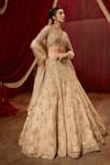Buy_Roqa_Gold Net Embroidery, Sequins V-neck Ivy Lehenga Set _at_Aza_Fashions