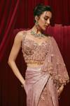 Buy_Roqa_Pink Lycra, Net Embroidery, Christina Pre-draped Shimmer Saree And Blouse Set _Online_at_Aza_Fashions